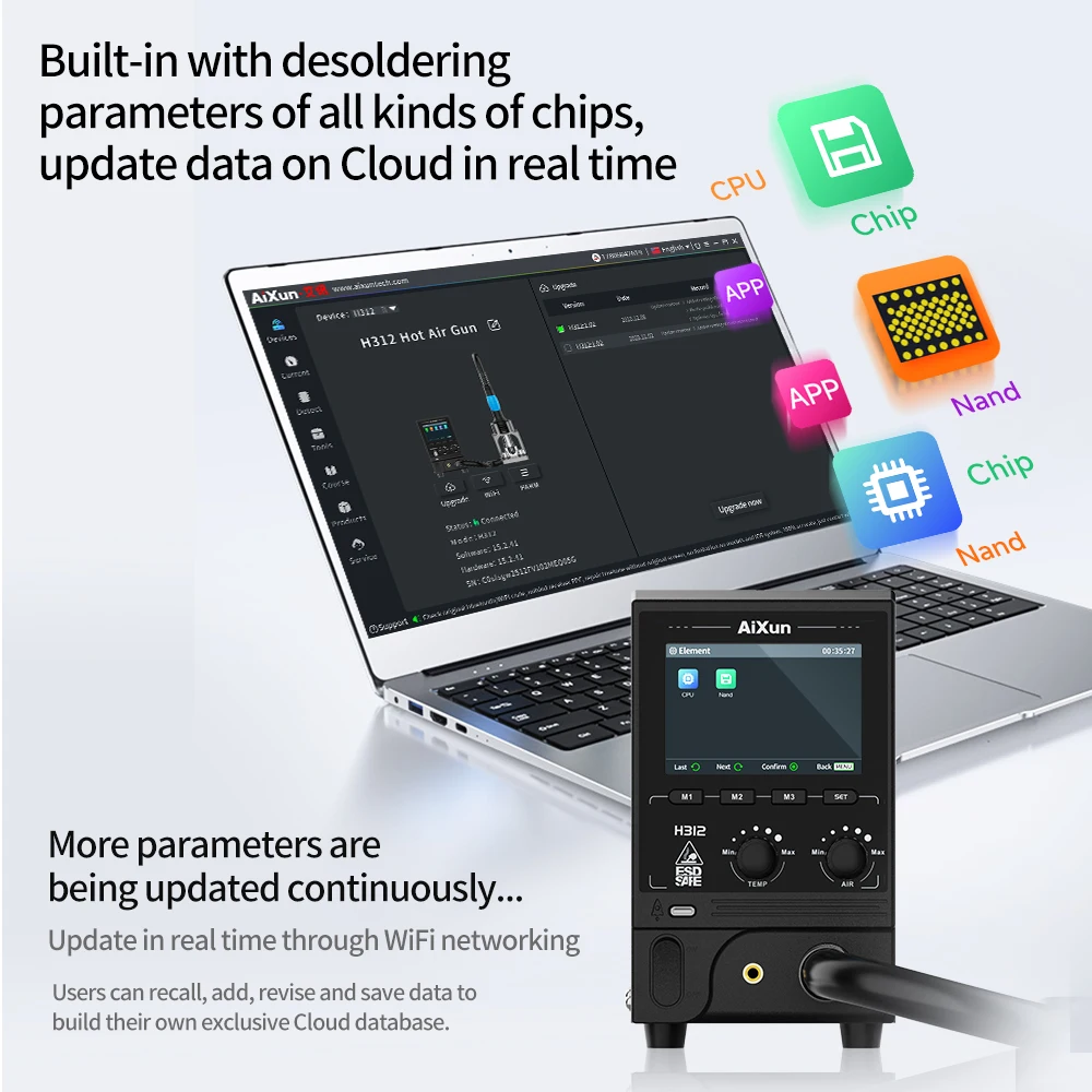 AiXun H312 الذكية الهواء الساخن الإنترنت بغا محطة إعادة العمل 1400 واط التحكم الذكي في درجة الحرارة اللوحة الرئيسية إصلاح لحام مايكرو #6