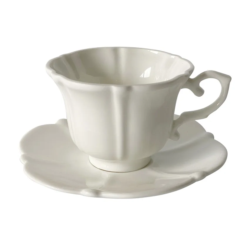 

Ceramic Tea Cups and Saucers, White Cappuccino Coffee Cups, British Coffee Cups