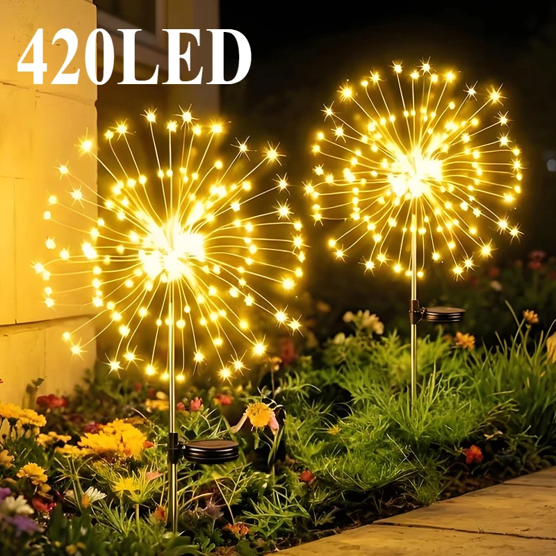 New 420LED Firework Garden Decor Solar Lights Outdoor Waterproof Fairy Flower Path Light for Courtyard Street Lawn Patio Balcony