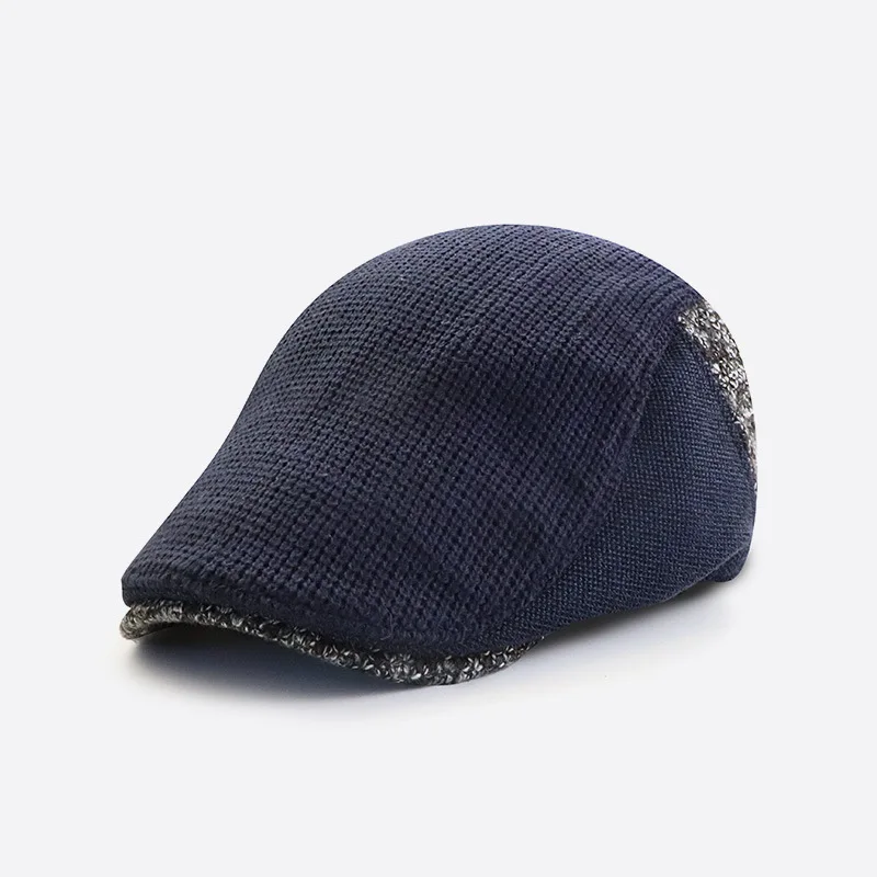 Autumn And Winter New Artistic Retro Leisure Knitted Peaked Cap Men And Women Stitching Contrast Color Advance Hats Breathable