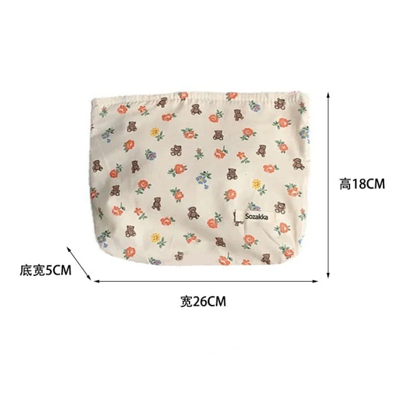 New Simple Fresh Floral Clutch Canvas Cosmetic Bag Makeup Pouch Large Capacity Skincare Toiletries Storage Bag Travel Organizer