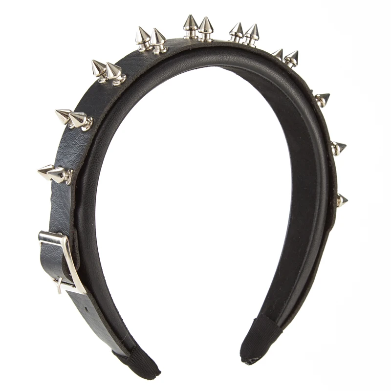 

Silver Metal Stud Rivet Headband Punk Spikes PU Leather Head Band Gothic Girl Headwear