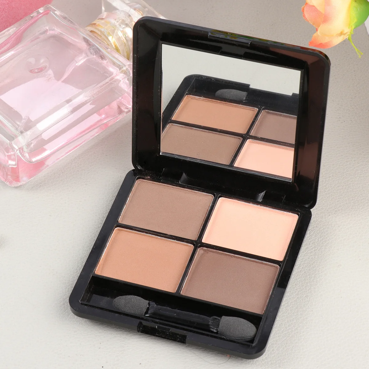 Palette de fards à paupières 4 couleurs, mat, scintillant, maquillage longue durée pour fête, mariage, Look de soirée, boîte d'ombre à paupières, éponge miroir