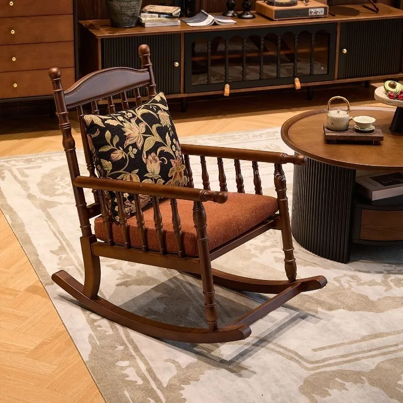 

French retro walnut rocking chair lazy chair leisure chair rocking chair/lazy recliner/living room balcony recliner rocking