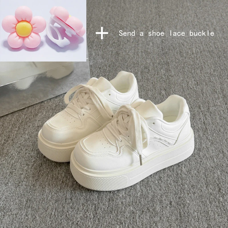 Women's 2026 new autumn campus style thick-soled sneakers classic versatile white shoes student casual sports bread shoes