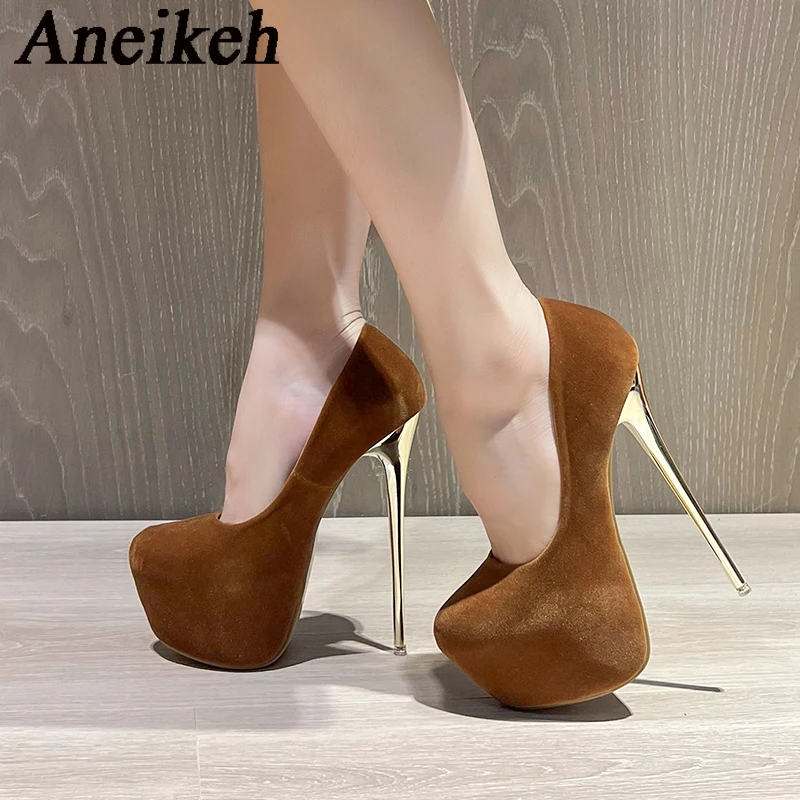 

Aneikeh Women Platform Pumps Sexy Super High Heels For Women 2024 Elegant Spring Autumn Sexy Metal Heel Round Toe Wedding Shoes