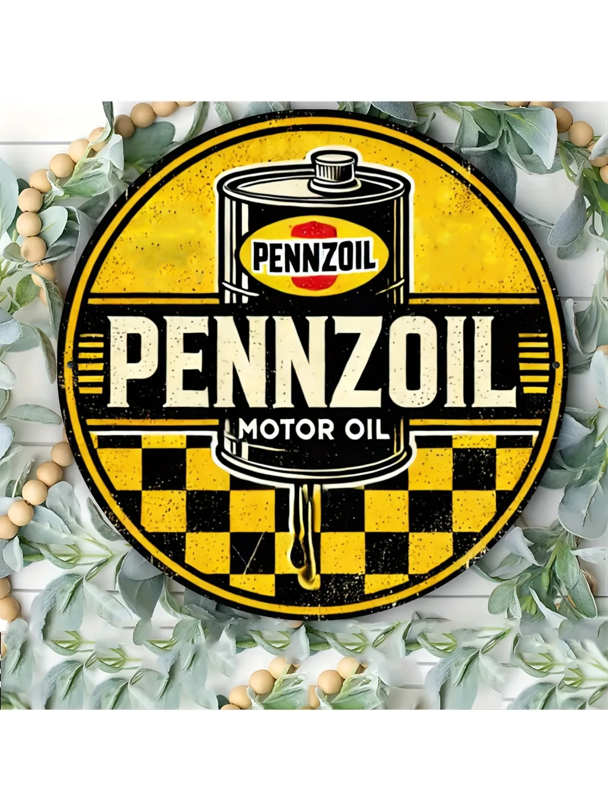 7,8 Zoll Vintage Runde Aluminium Pennzoil Motoröl Retro Metallplakette, Mehrzweck-Wandbehang-Dekor für Zuhause, Garage, Bar, ca