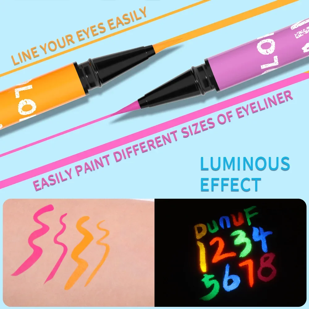 Bestverkopende DUNUF fluorescerende UV-licht neon eyeliner make-up zijdeachtige formule, rijke kleur, parelafwerking eyeliner potlood cosmetica