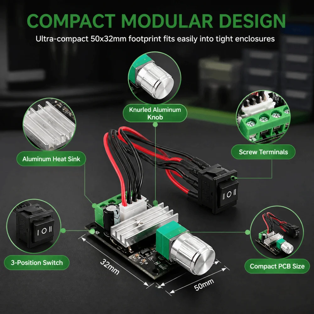 6‑28V Input Voltage DC Motor Speed Controller 80W Power Capacity 3A Current Rating PWM Motor Controller Adjustable Knob