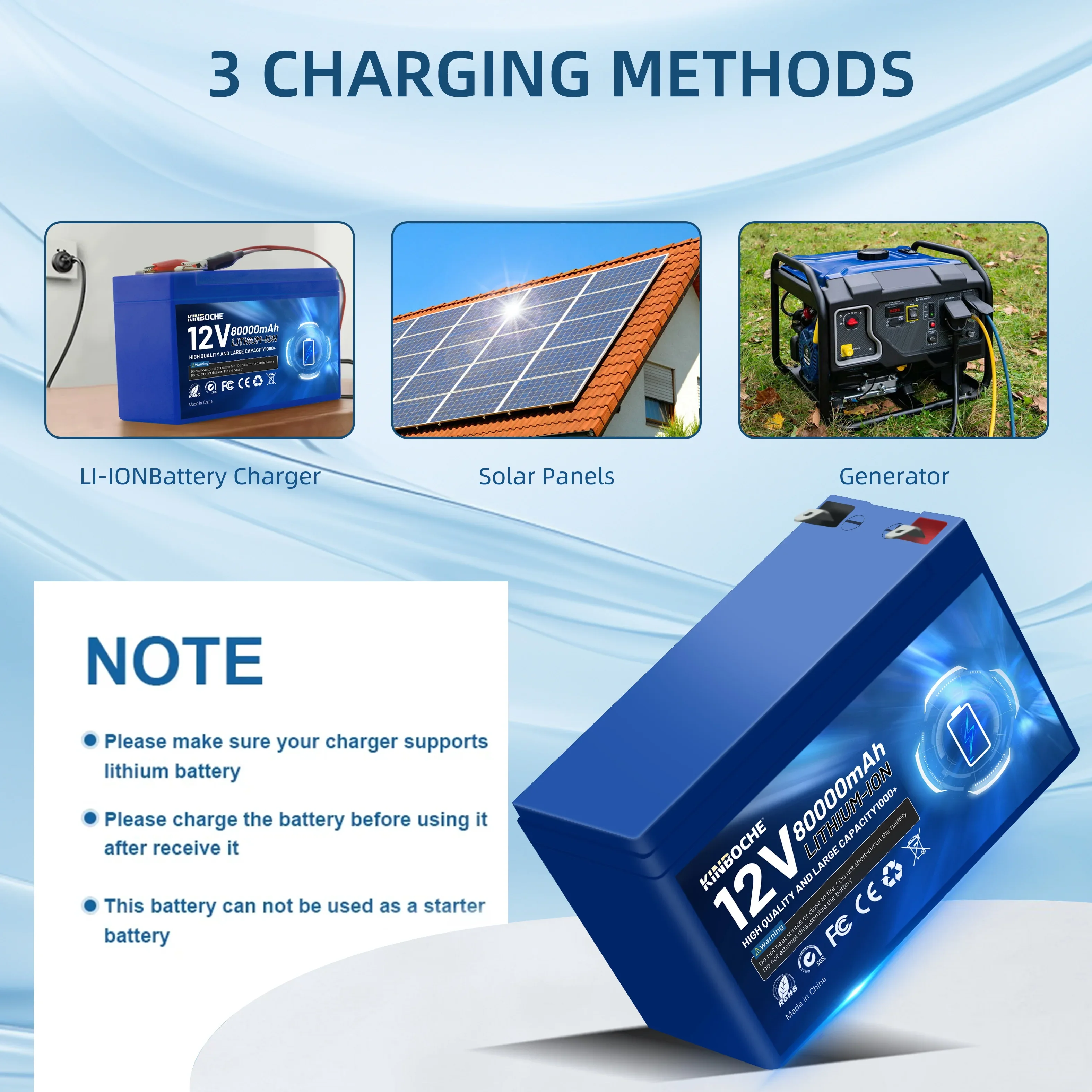 12V 80Ah Li Ion 18650 Battery Upgraded Lithium Battery Pack 100Ah/80Ah Built-in BMS 30A High Current For solar cell