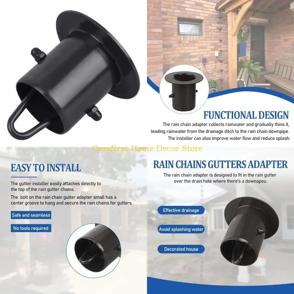 92MF Metal Gutter to Rain Chain Connector Rainwater Guide Adapter Features Bottom V Hook for Secure Attachment