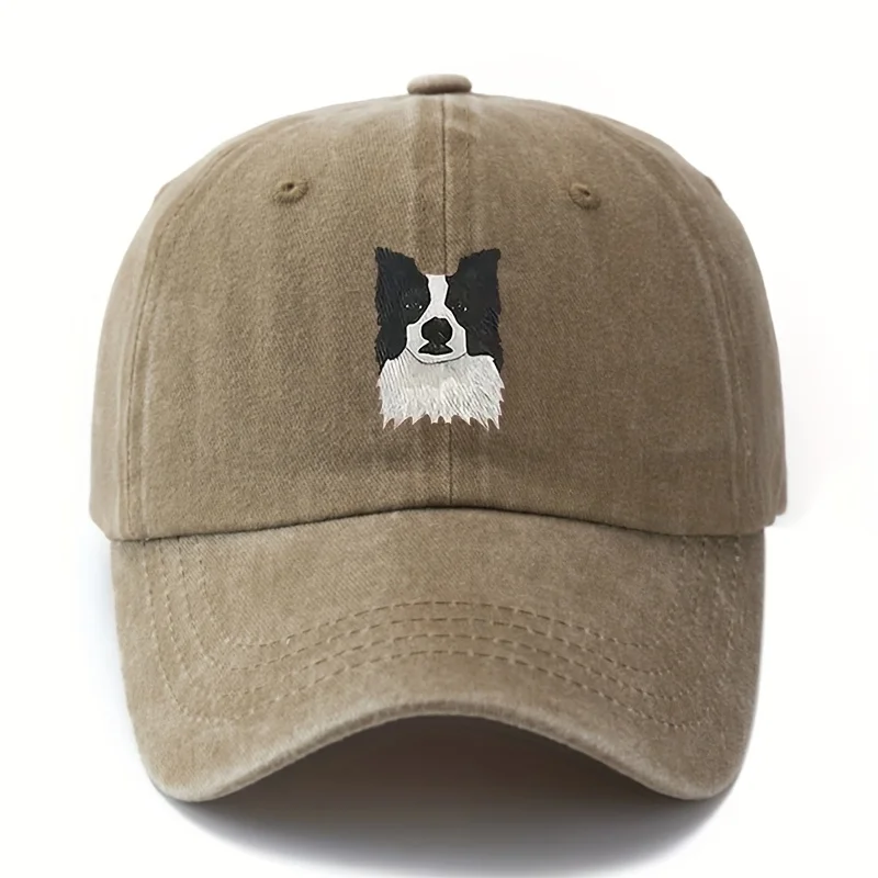 Printed cute border collie dog baseball cap retro outdoor light curved brim cap truck driver hat holiday camping