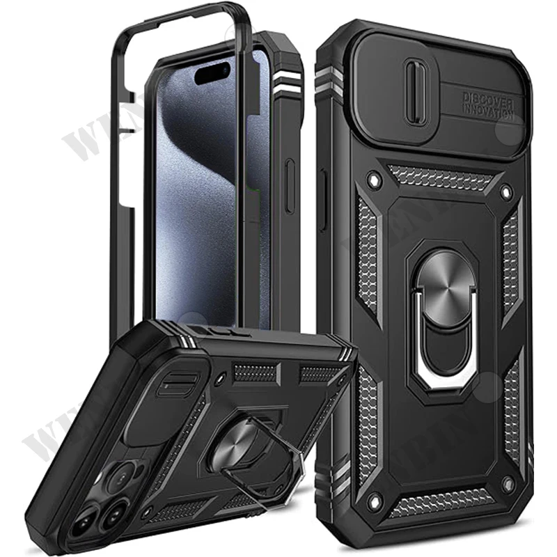 Case For iPhone 15 14 13 12 11 Pro Max Plus Mini XS XR X 8 7 Plus 8 7 SE  Heavy Duty with Camera 360 Degree Kickstand Cover