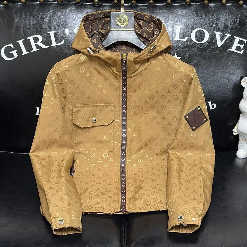 

Повседневная куртка с капюшоном, мужская жаккардовая куртка с темным цветочным узором, облегающее и тонкое пальто