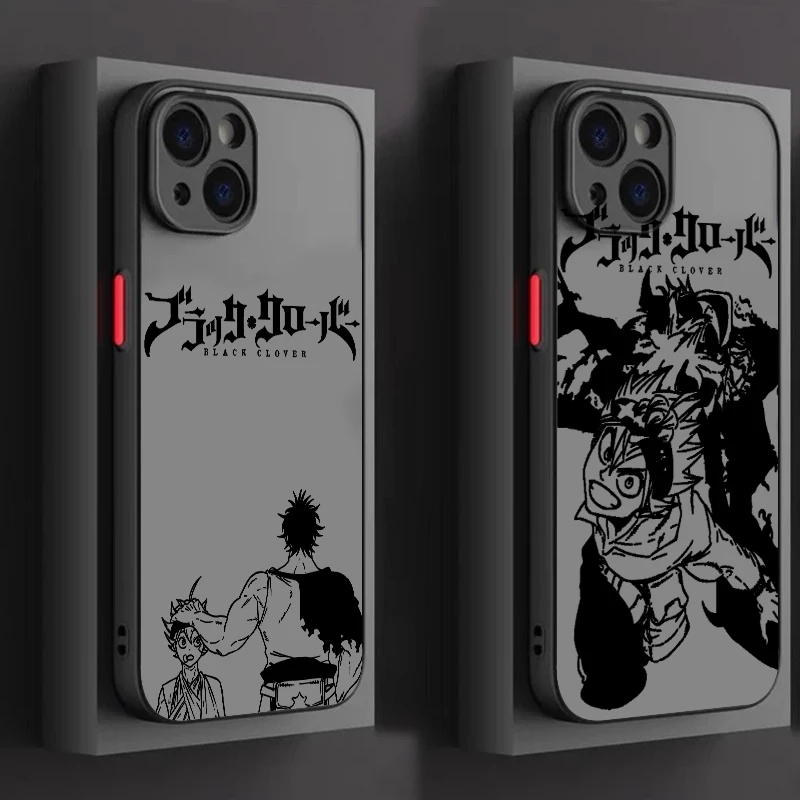 

B-Black Clover Cute Cool Frosted Translucent For Apple iPhone 15 14 13 12 11 XS XR X 8 7 SE Pro Max Plus Mini Matte Phone Case