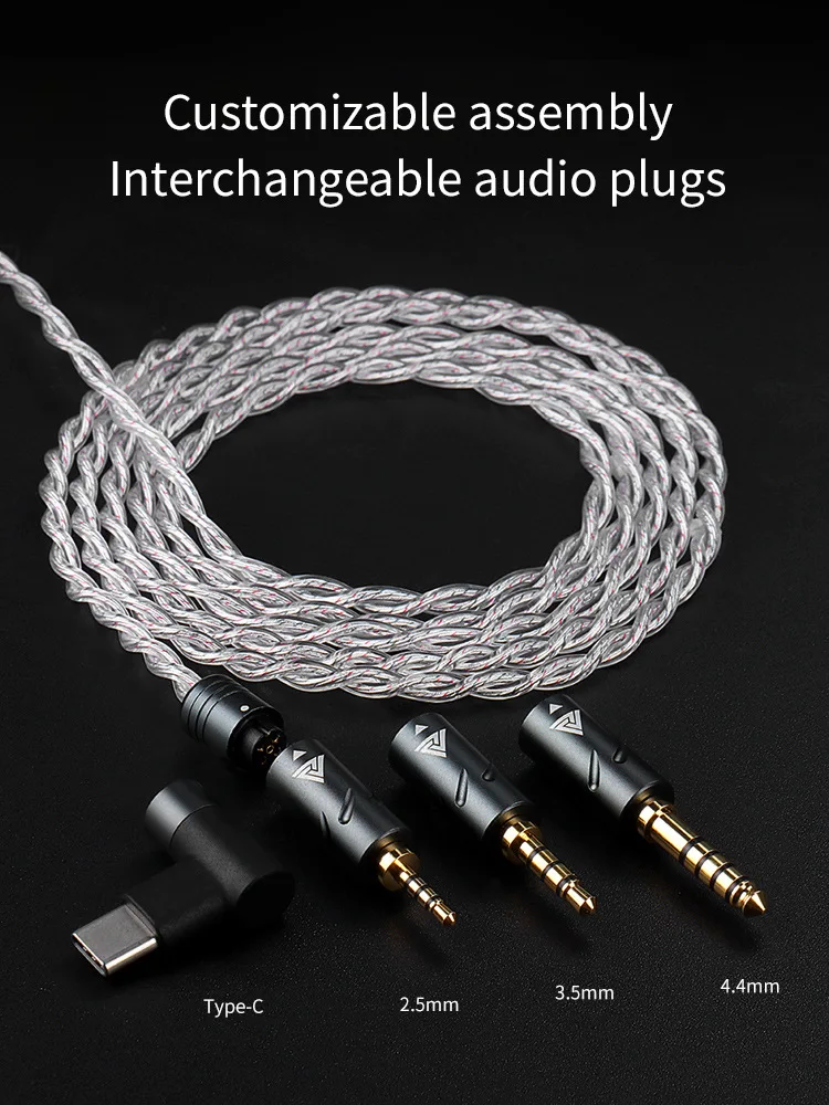 

QKZ Q7 MAX Кабель для апгрейда из бескислородной меди с серебряным покрытием, 2.5+3.5+4.4+Type-C+2pin, сменные разъемы