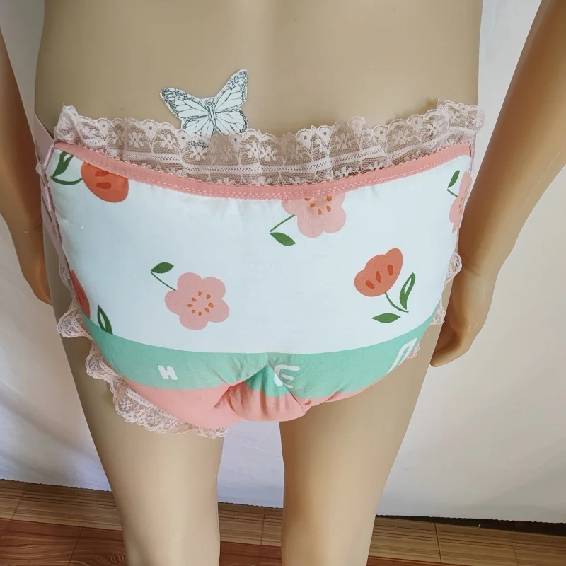 

Сексуальные мужские трусы с цветочным принтом, четыре пояса, встроенные хлопковые толстые пышные кружевные трусики со встроенным оболочкой, гигиенические стринги, костюм BF ручной работы