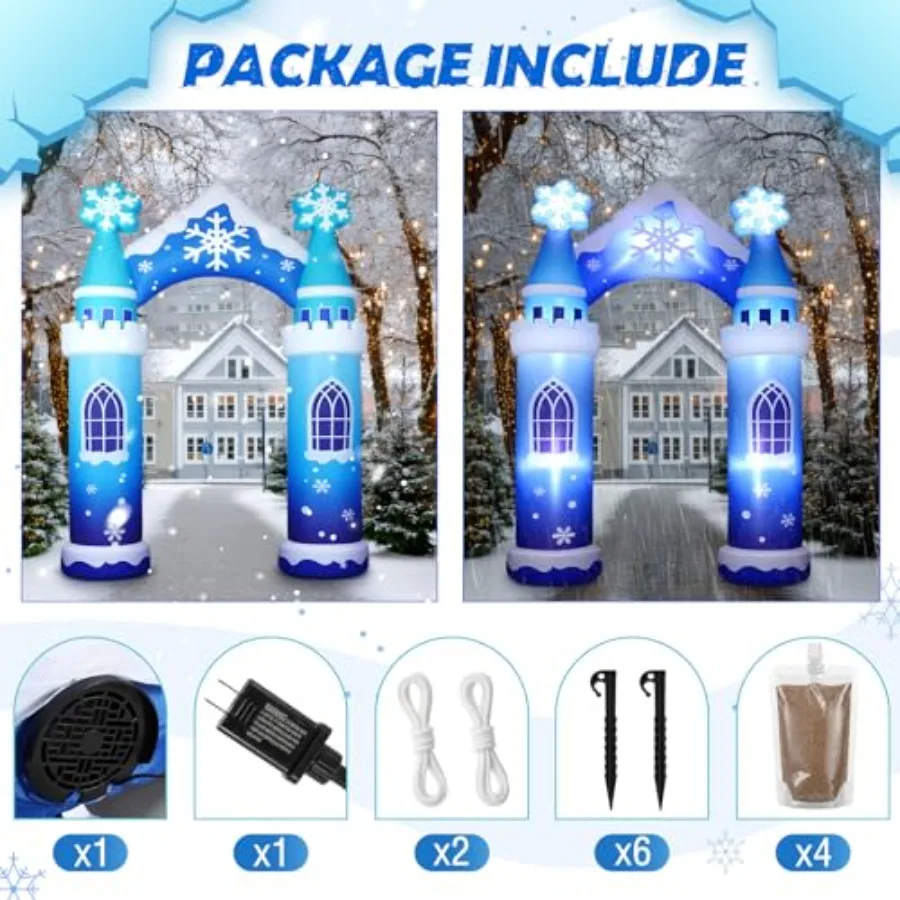 Sotiff 10ft Winter Sneeuw Kasteel Boog Opblaasbare Decoratie Winter Wonderland Opblaasbare Boog Ingebouwde LED Licht Giant Ice Sno