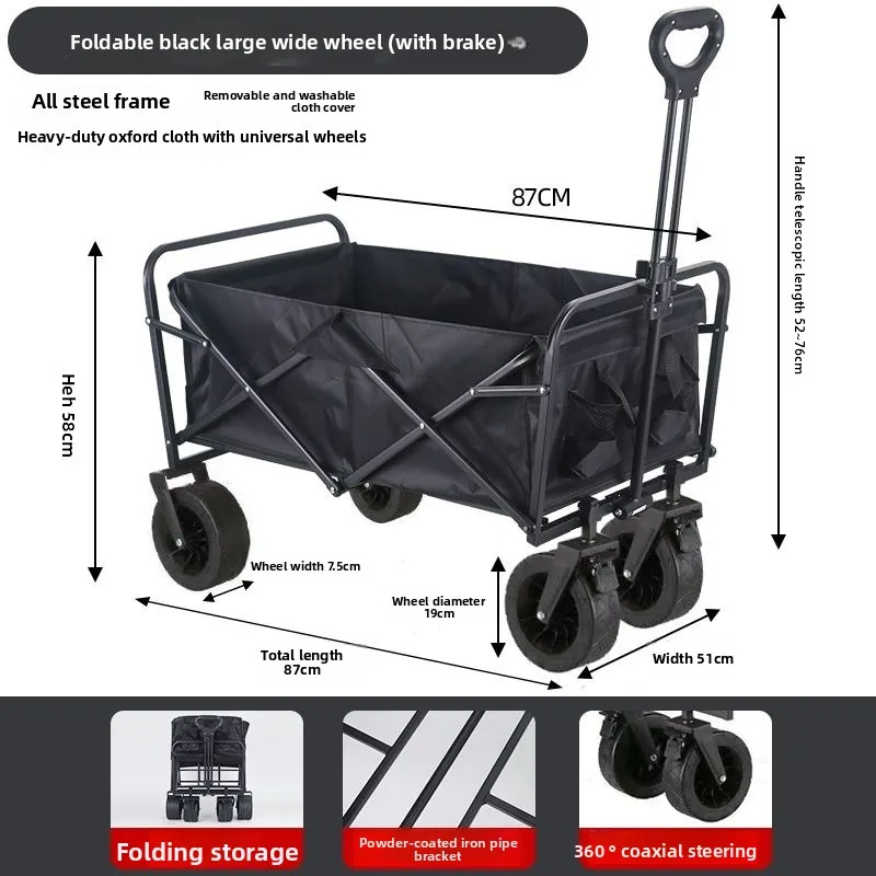 Height Adjustable Folding Camping Cart Outdoor Extra Large Capacity Hand Pulled Picnic Street Vendor Picnic Camping Cart