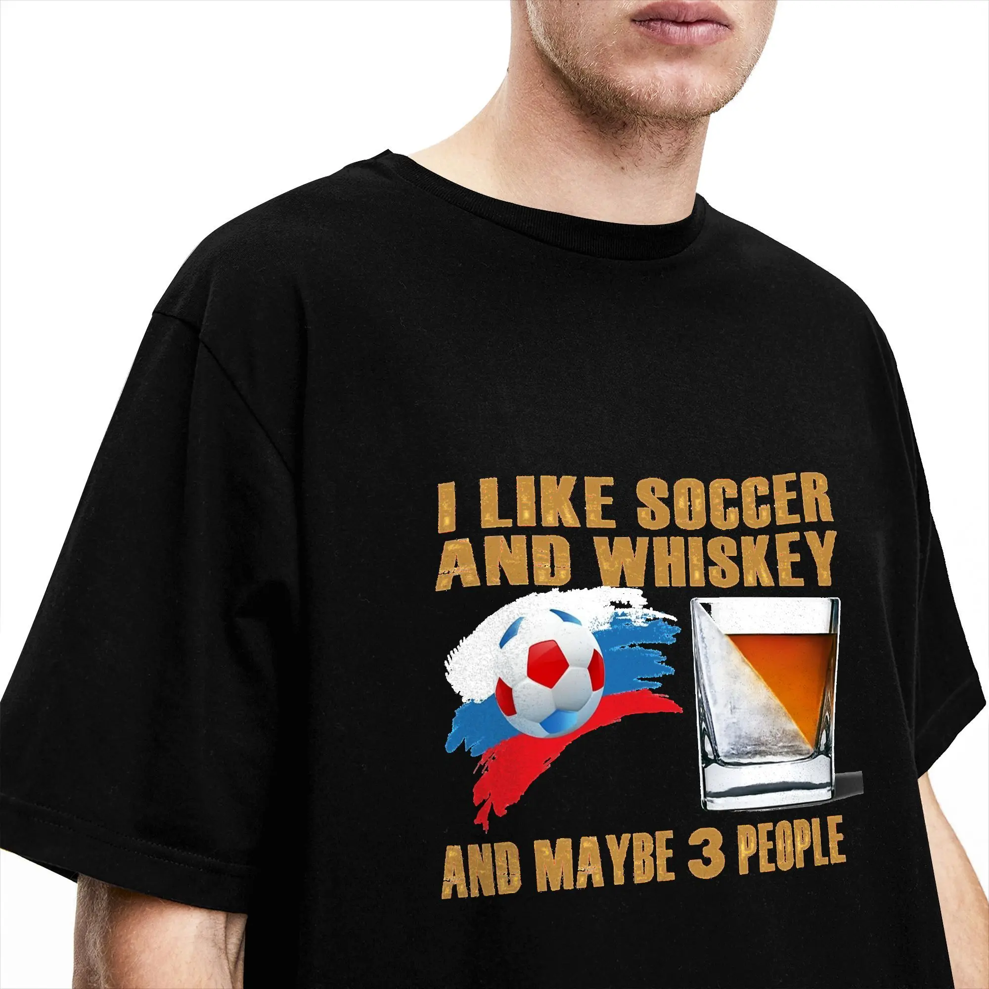 Summer I like soccer and whiskey and maybe 3 people Novelty T-Shirts  Pure Cotton Tshirt for Men's Y2K Retro Short Sleeve Tops