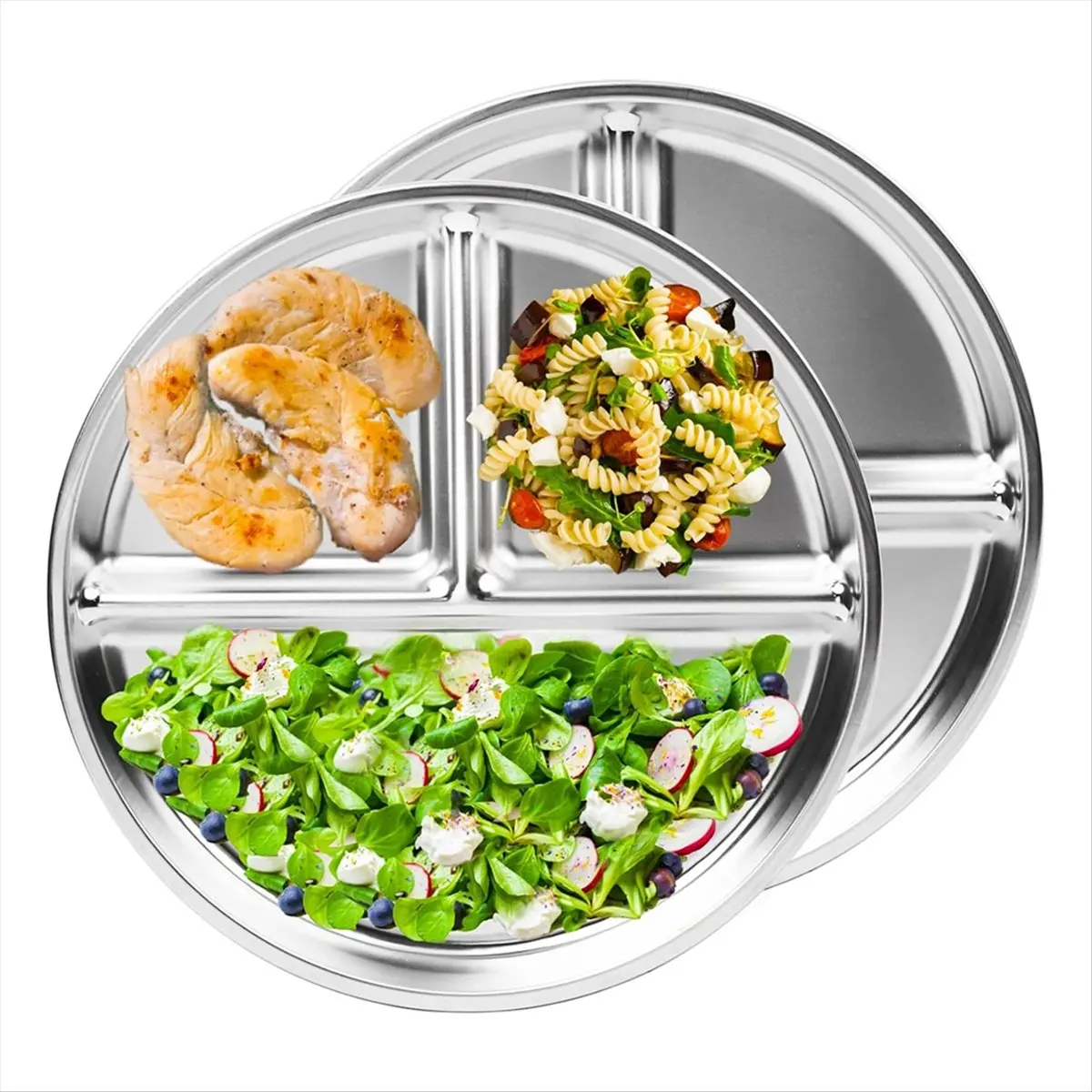 ABPP Stainless Steel Kids Plates 2 Packs,9Inch Portion Control Plate Divided Plates for Adults Bariatric Weight Loss Diabetic