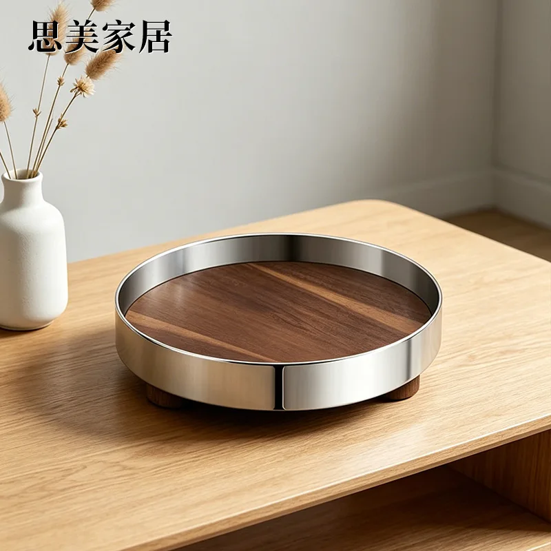 Light luxury stainless steel round jewelry storage tray model room desktop storage tray decoration perfume storage tray
