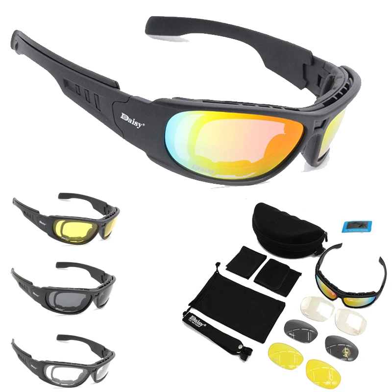 Daisy C6 Outdoor Cycling Polarized Glasses Hunting Airgun Color Bullet Shooting Protective Glasses, Comes with 4 Lens Sets