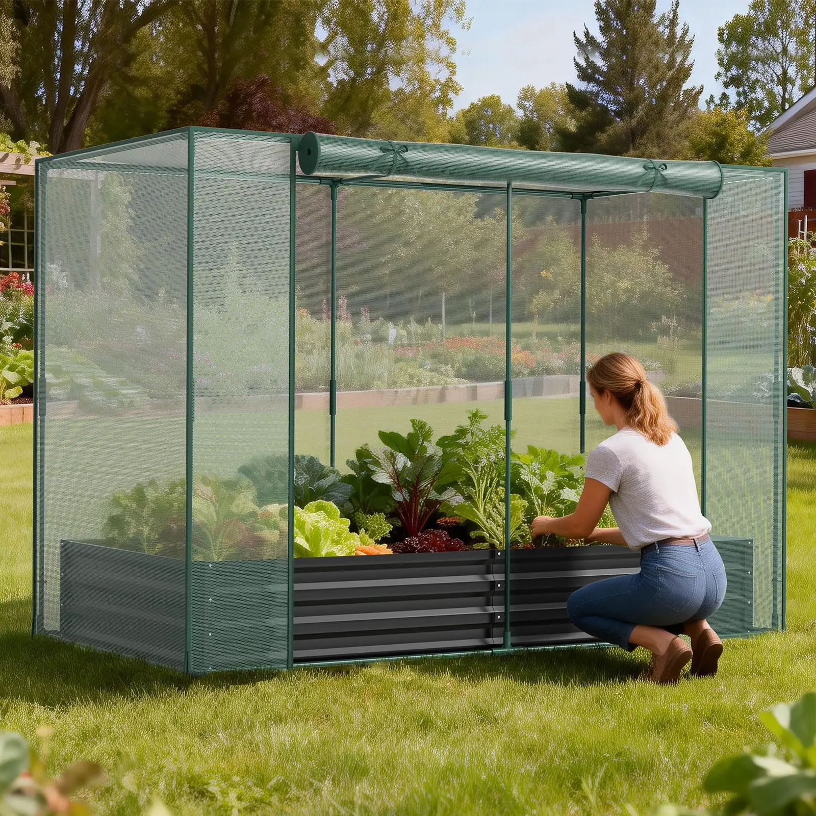Galvanized Raised Garden Bed with Crop Cage