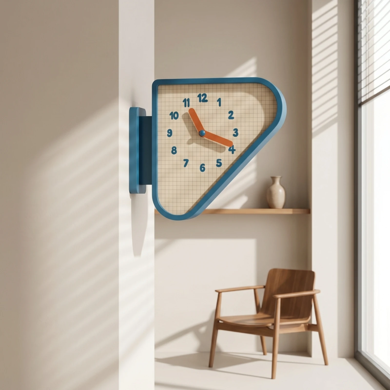 Corner Wall Clock Minimalist Triangular Wall Clock Compact Mid-Century Modern for Hallway, Living Room