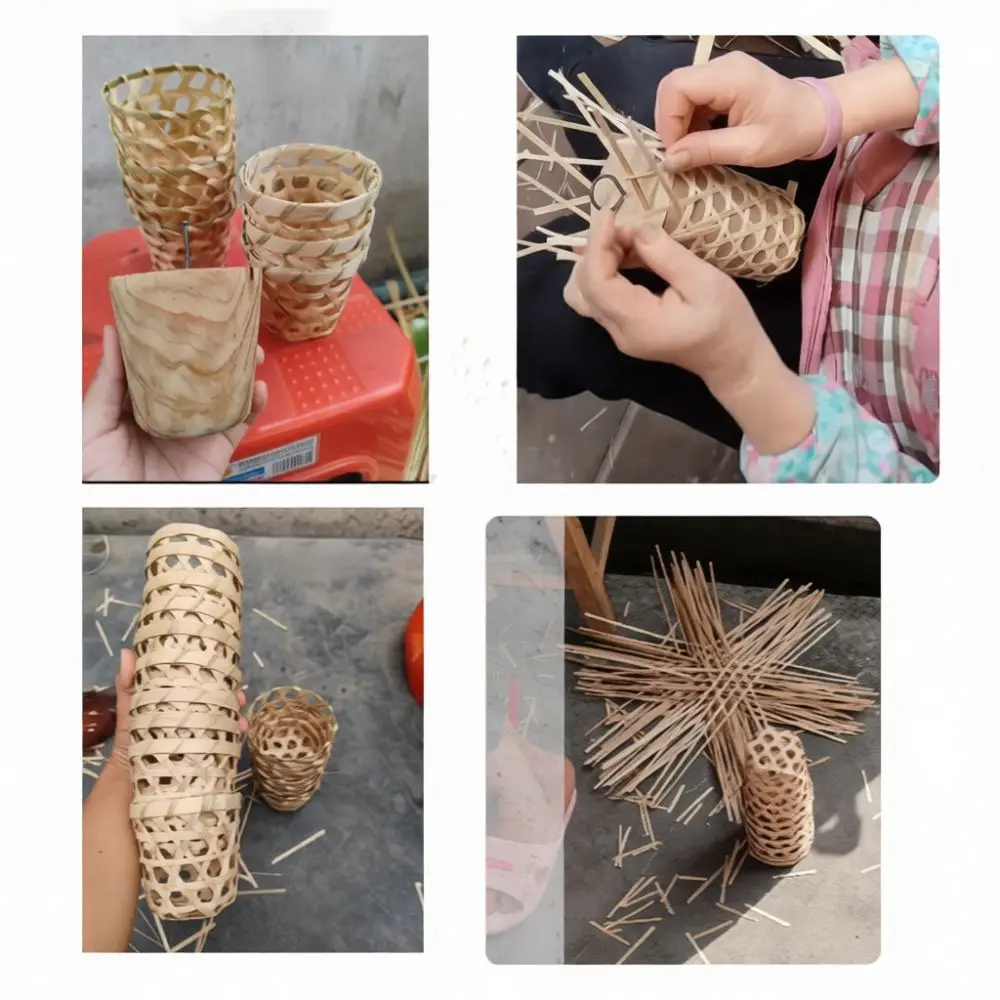 Eco Friendly Bamboo Cup Carrier Handmade Woven Tea Basket Vintage Coffee Sleeve Portable Natural Drink Holder Case