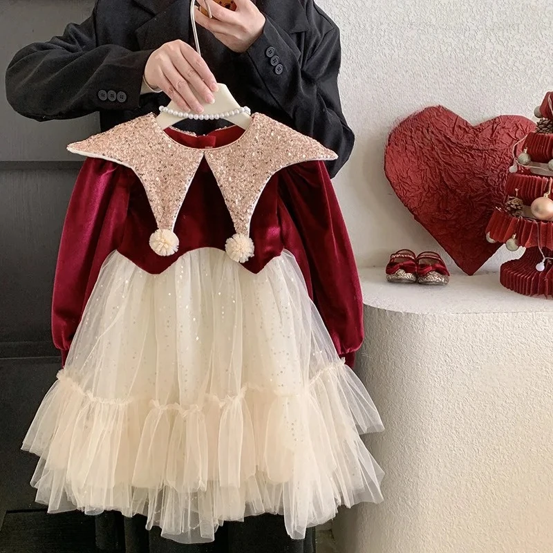 

Высококачественная тюлевая юбка-пачка в западном стиле, платье на день рождения, рождественское платье принцессы, 2024, зимнее платье на флисовой подкладке для девочек