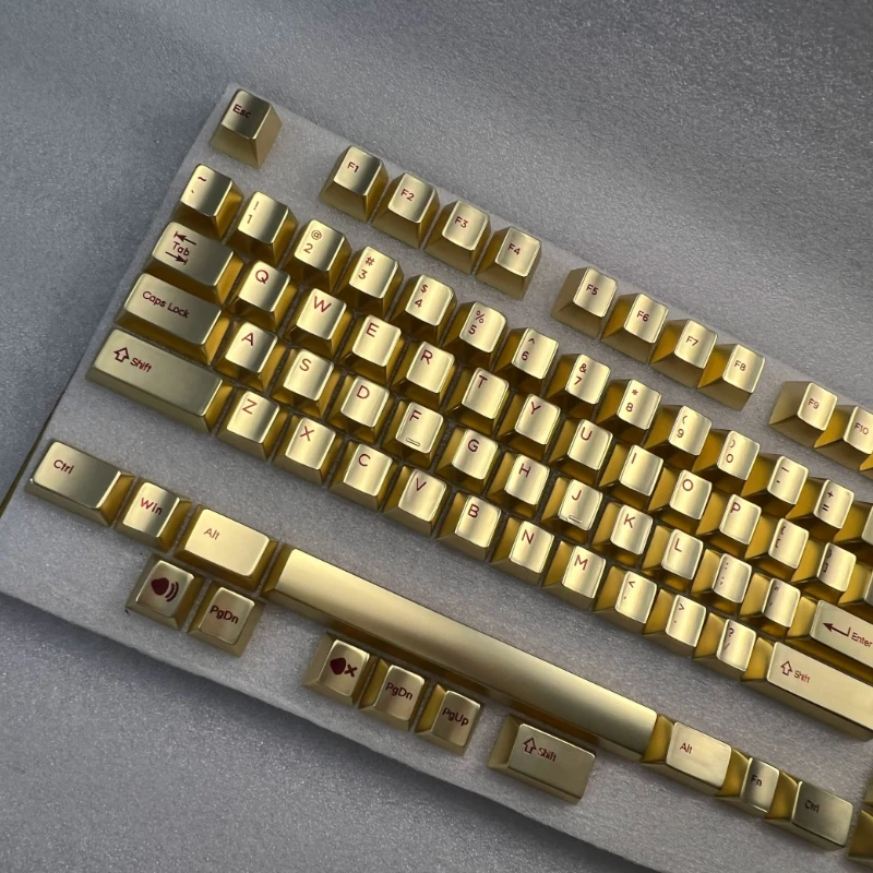 Matte gold, red font, zinc alloy keycaps, brand new