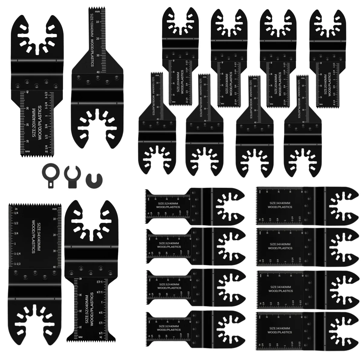 

20PCS Quick Release Multi Tool Blades Oscillating Saw Blade for Cutting Wood Metal Plastic 10mm 20mm 32mm 34mm Tooth Width