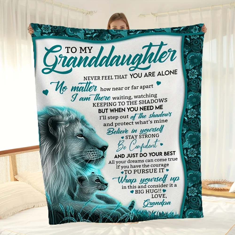1pc Lion Printed Flannel Blanket, To My Granddaughter From Grandpa Envelope Blanket, Warm Cozy Soft Throw Blanket Nap Blanket Fo