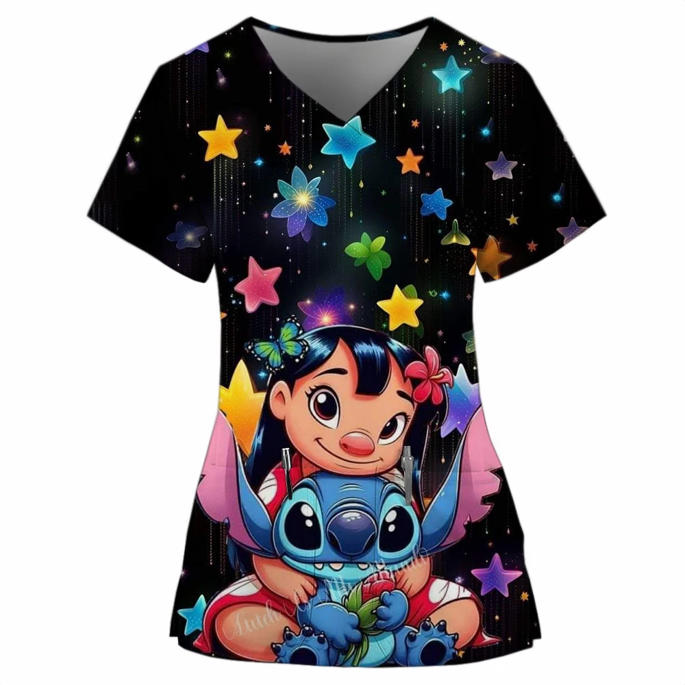 T-shirt Summer Merry Christmas Woman Clothes Hospital Tops Disney Top Women 2024 Nurse Uniform Stitch T-shirts Tees Women's Top