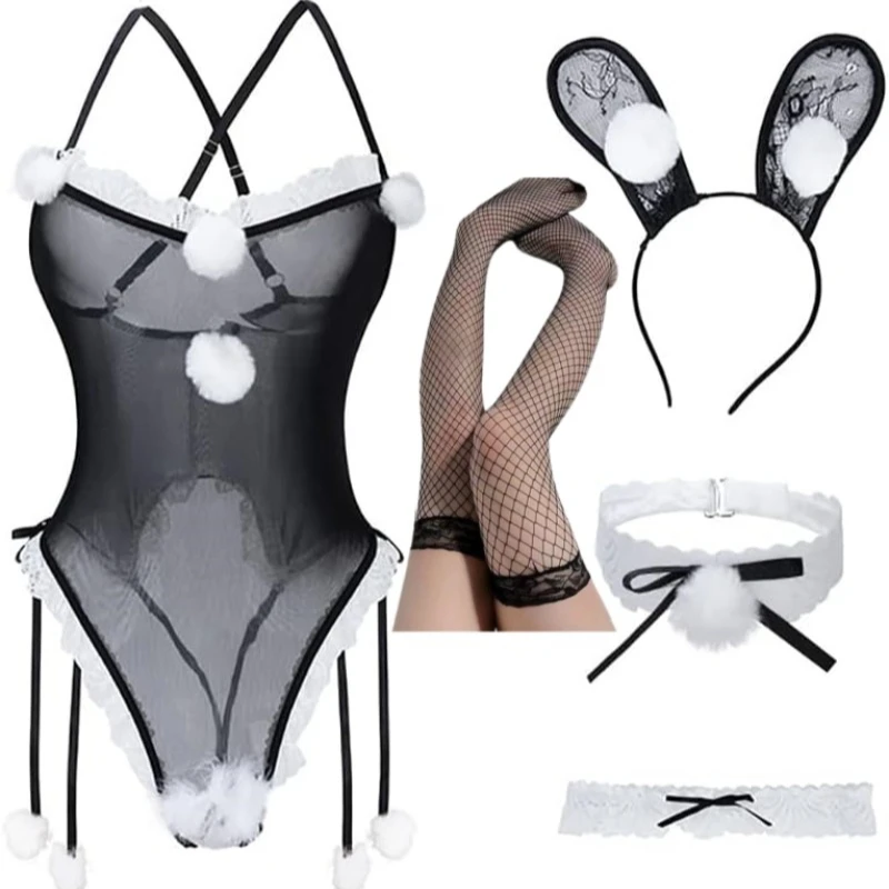YUEYANG ผู้หญิงเซ็กซี่ Bunny Roleplay ชุดชั้นในตาข่ายตุ๊กตากระต่ายชุด One Piece ชุดบอดี้สูทสําหรับเครื่องแต่งกาย COSPLAY PARTY