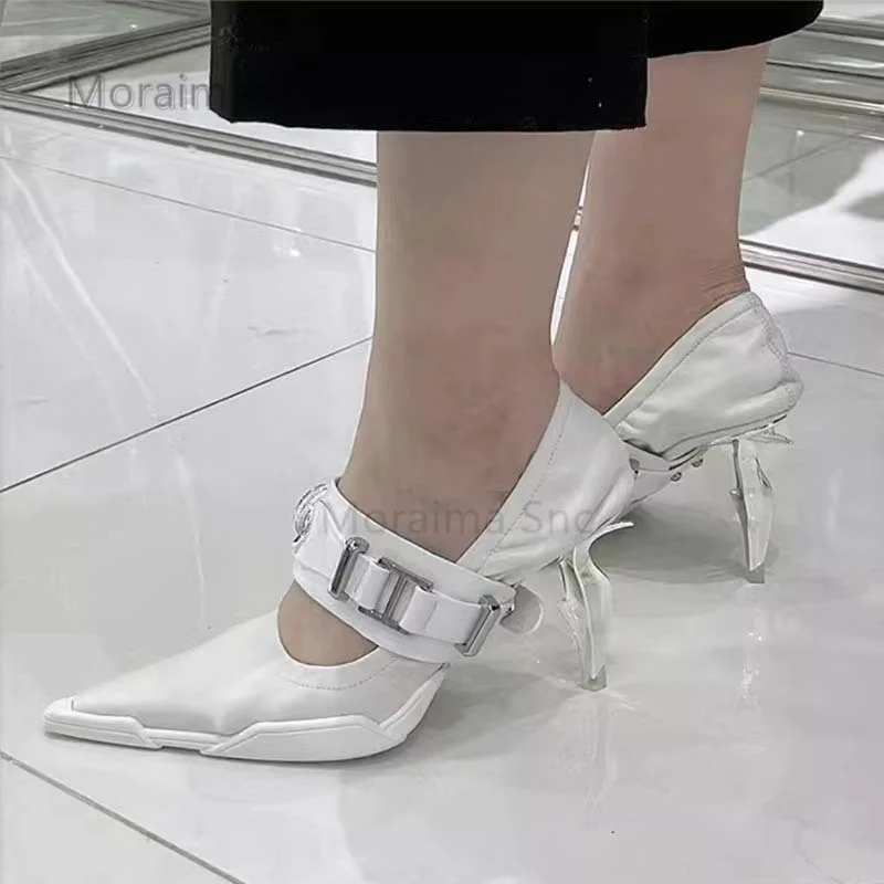 Strange Style Ballet Dance Shoes for Women White Pointed Toe Metal Buckle Women's Pumps 2024 New In Novelty High Heels Shoes