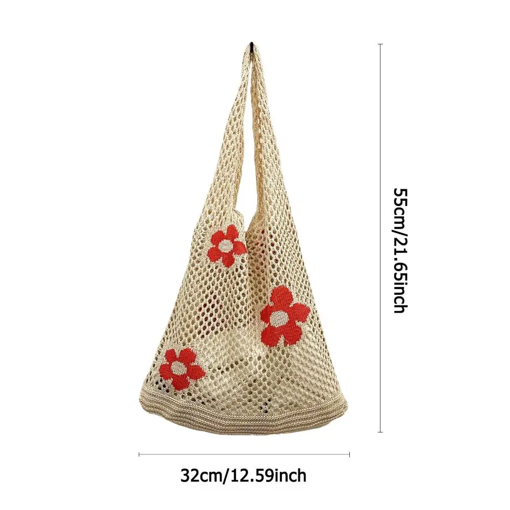 Women Hollow Woven Shoulder Bags Girls Crochet Hobo Bag Knitting Handbags Fashion Female Large Capacity Tote Bag Shopping Bag