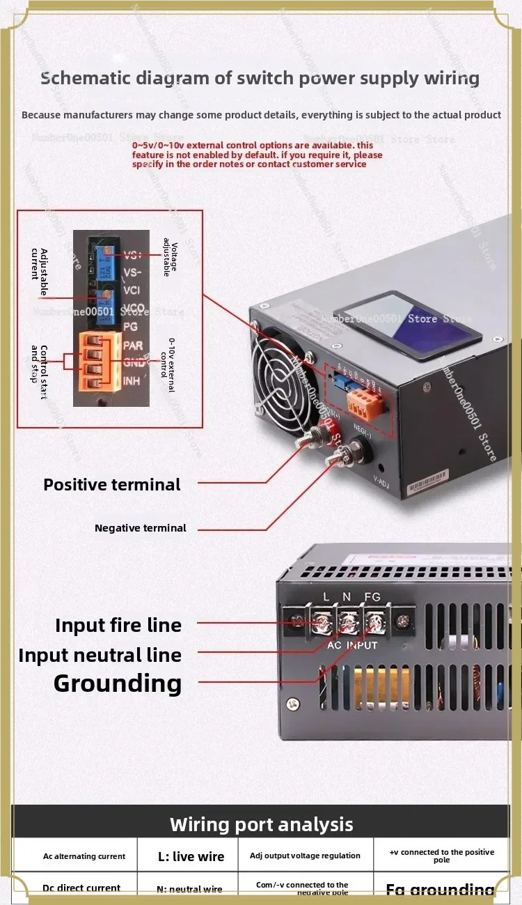 1000W High Power Switching Power Supply Adjustable 12V 24V 36V 48V DC Voltage Current with Digital Display Power Converter