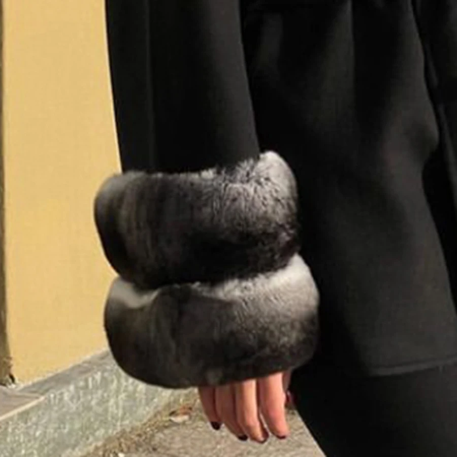 Natural Rex Rabbit Fur Cuff para mulheres, Real Chinchilla Fox Fur, Best Selling, Inverno