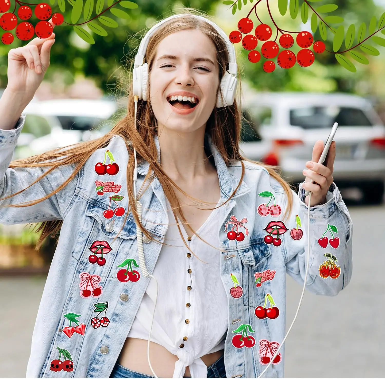 12 قطعة حديد الكرز على بقع 10 نمط الكرز يزين الخياطة بقع الكرز للملابس السترات أكياس قبعة الخياطة #4