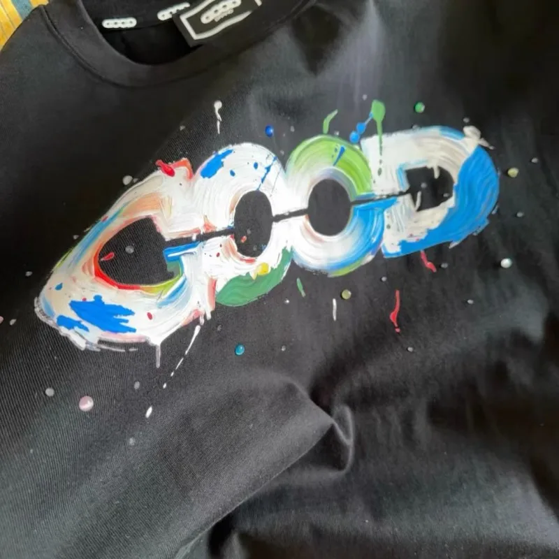 Color Splashed Ink Oil Painting Map GOODBRAND Tshirts Men Cotton Round Neck Short Sleeve Street Outfit Women Tops Black Tees