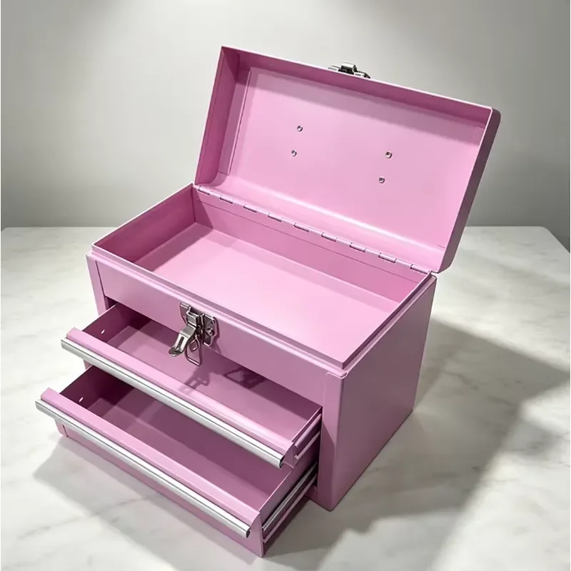 Pink Metal Tool Box With Drawers Portable Storage Case For Cosmetics Jewelry Crafts Hardware Small Parts Organizer Container