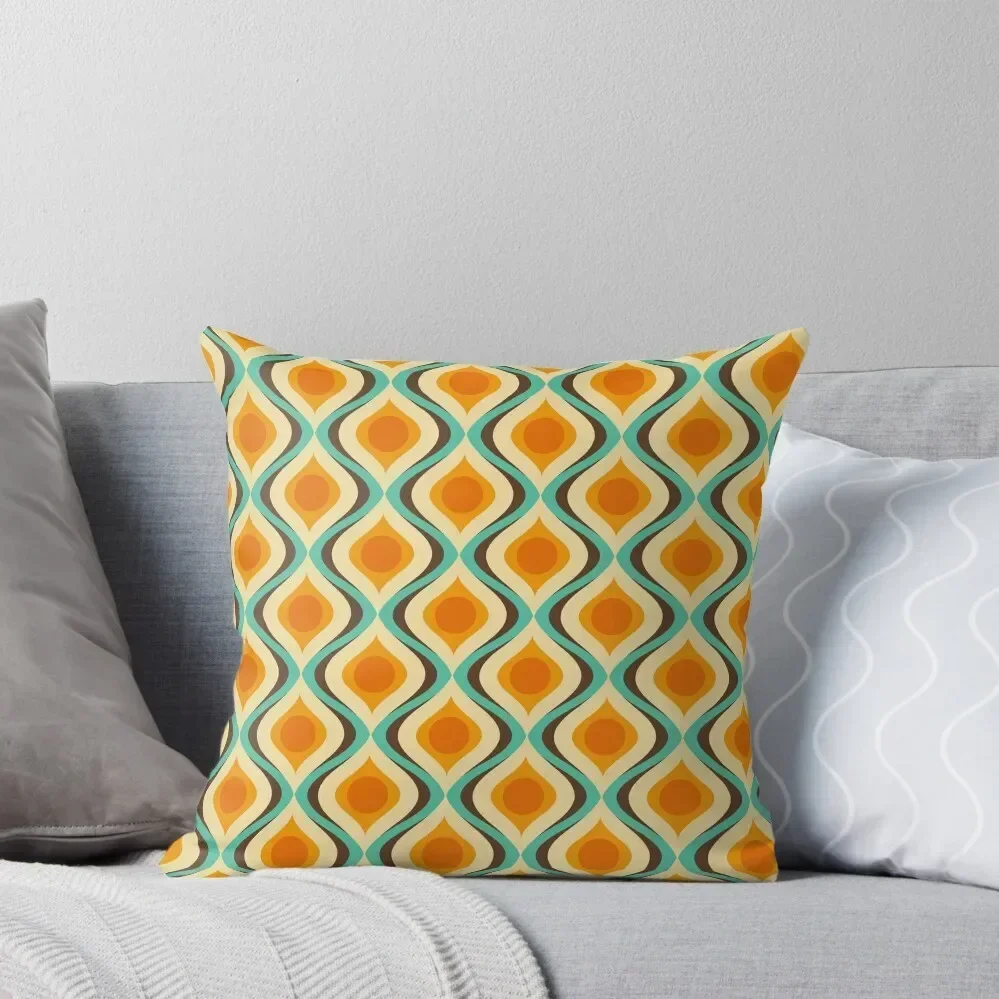Vintage Retro 1970s Orange Green Brown & Yellow Mod Groovy Geometric By RetroMaggie Throw Pillow