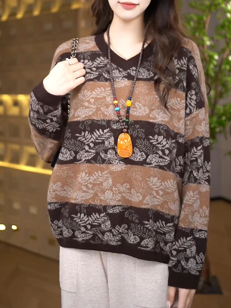 

Korean Sle Large Size V-Ne Sweater Women's Faionable Versatile Slimming Top Comfortable Moisture ng Long Sve Wo...