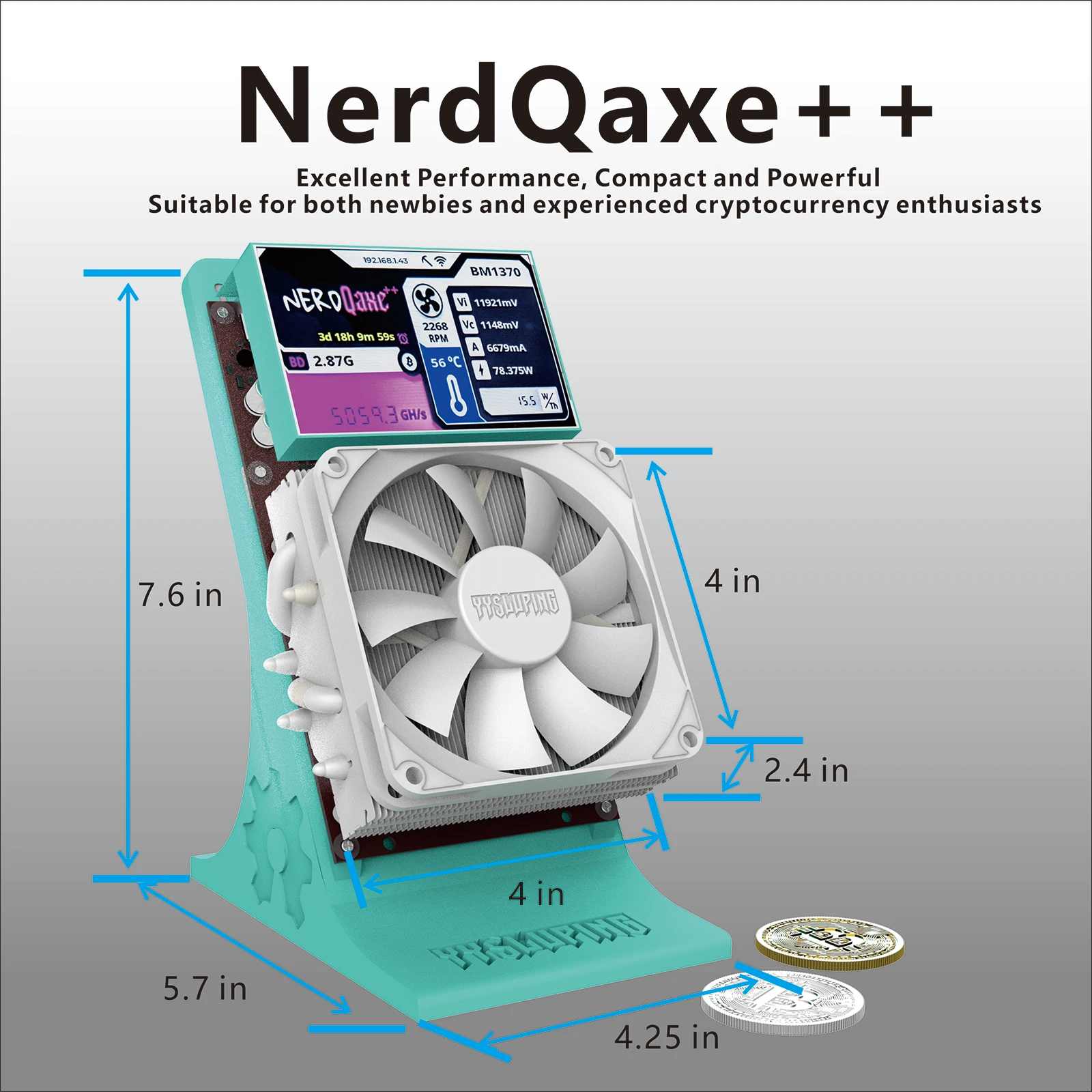 2025 آلة تعدين Bitaxe NerdQaxe ++ Blue BTC الجديدة، مع قوة حوسبة 4.8TH/s، استهلاك الطاقة 75 وات، وإمدادات الطاقة #2