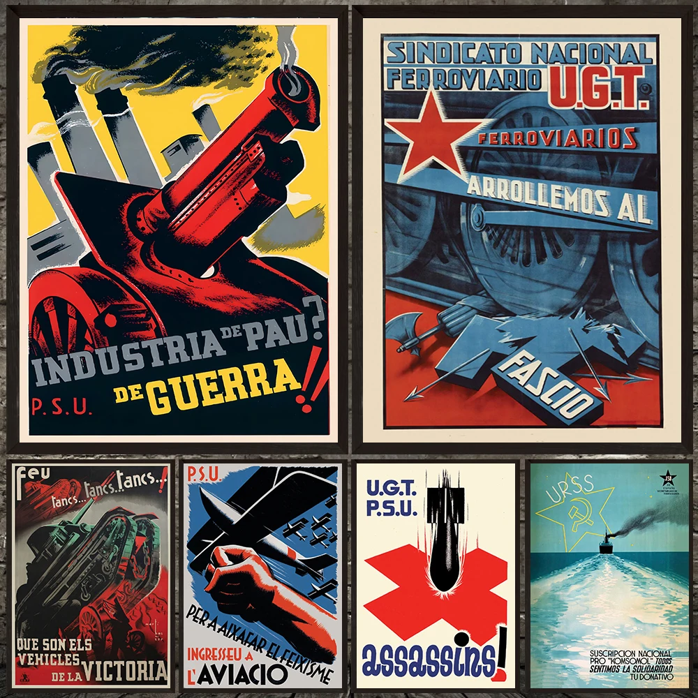Spanish Civil War Propaganda Poster,Retro Popular Front Canvas,Antique Spanish Civil War Anarchist & Socialist Art Prints