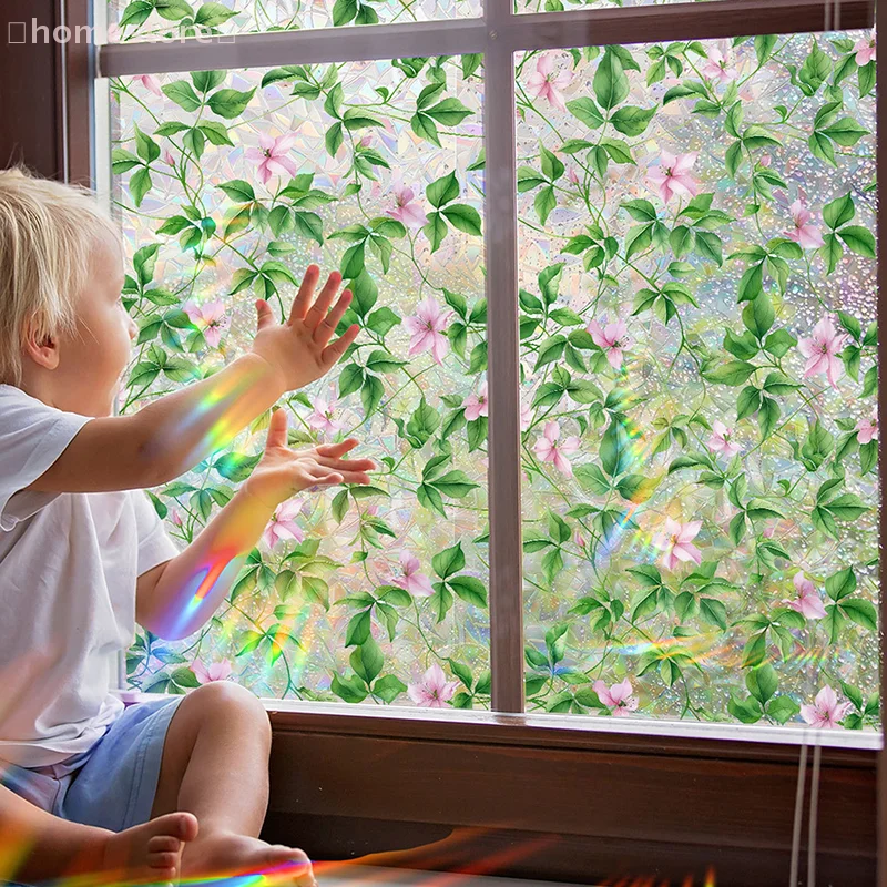 【GG】 Adesivo in vetro elettrostatico abbagliante solare Adesivo per finestra con fiore retrò fresco Adesivi visivi bifacciali decorativi