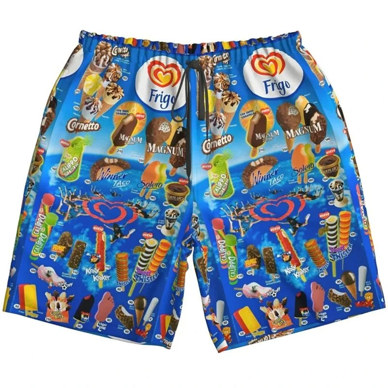 Short de plage cornet hawaïen pour hommes, bermudas, shorts de crème glacée, vêtements pour hommes, glace glacée froide, crème glacée, 2024