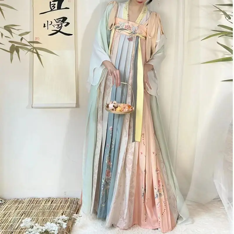 Original Hanfu Dress Women's Chest Length Skirt Tang Dynasty Han Elements Large Sleeves Daily Spring and Summer Styles Authentic